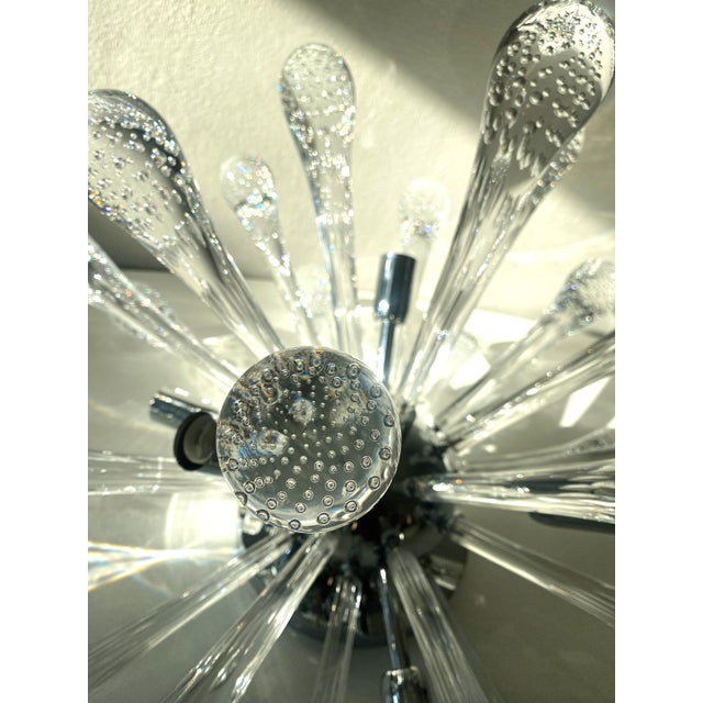 2010s Italian Sputnik Flush Mount Made With Drops Murano Glass With Bubbles Inside For Sale - Image 5 of 6
