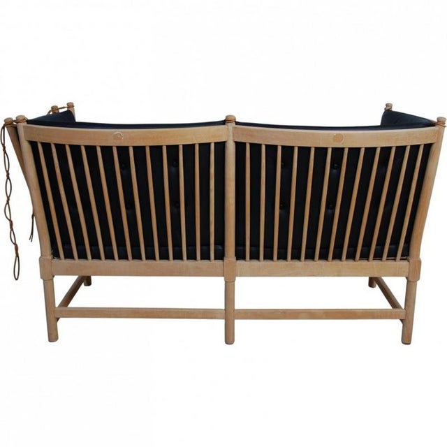 Spoke-Back Sofa in Black Leather from Børge Mogensen, 1970s For Sale - Image 13 of 18