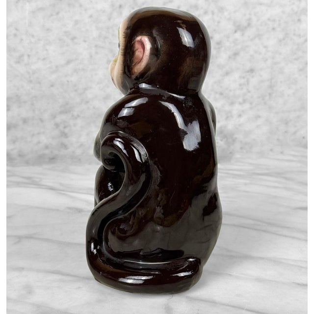 1960s Mid-Century Japanese Porcelain Monkey Holding Banana Sculpture For Sale - Image 5 of 9