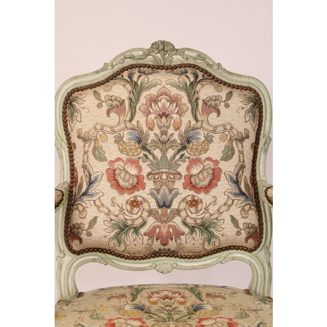 Pair of Antique Painted Louis XV Style Armchairs For Sale - Image 9 of 14