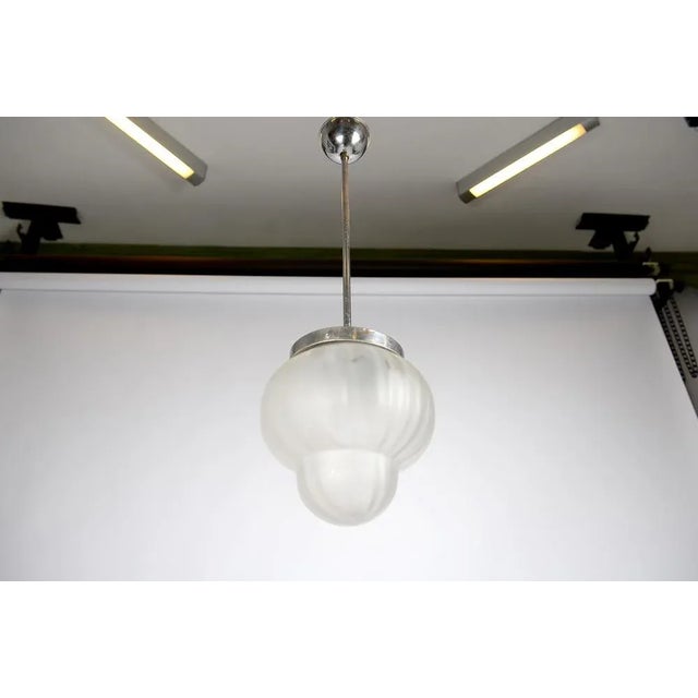 Art Deco Geometric Etched Glass Pendant Light For Sale - Image 4 of 7