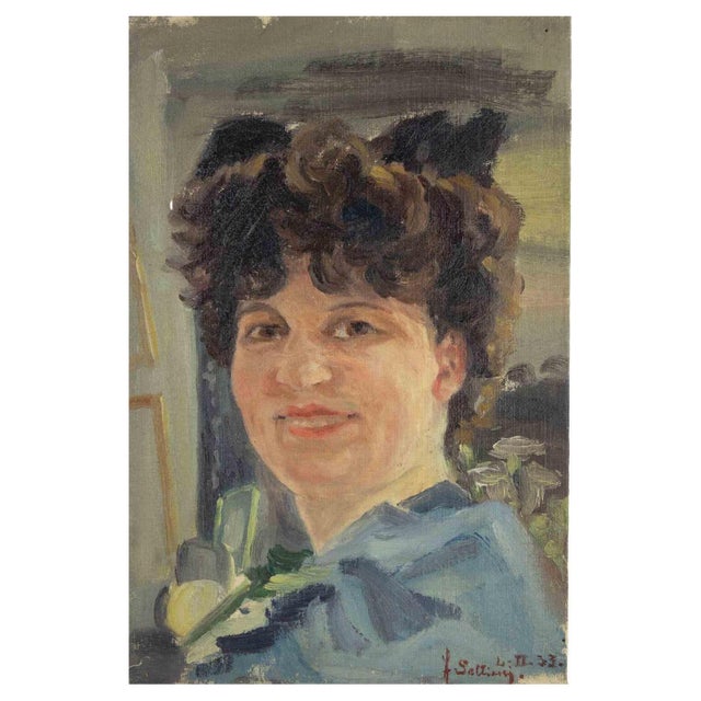 Francesco Settimj, Portrait of Young Woman, Oil Painting, 1933 For Sale