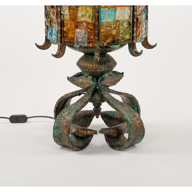 Floor Lamp Lantern in Wrought Iron and Hammered Glass by Longobard, 1970s For Sale - Image 12 of 17