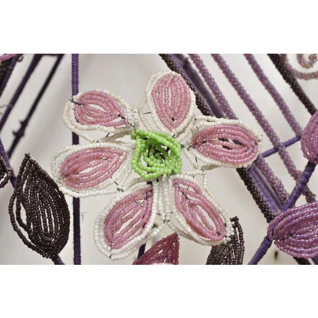 Early 20th Century French Victorian Glass Beaded Purple Flower Casket Wreath Wall Sculpture (A) For Sale In Philadelphia - Image 6 of 12