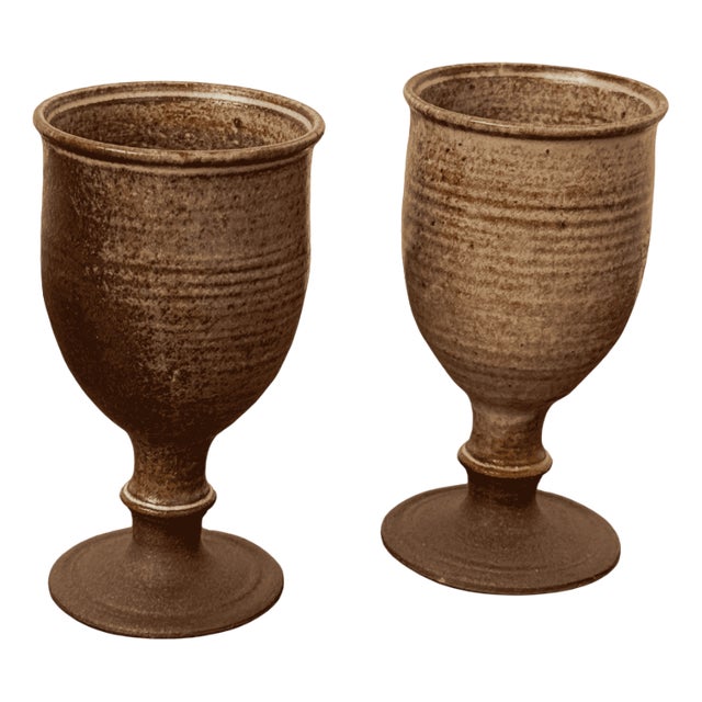 Danish Goblets in Pottery Stoneware, 1984, Set of 2 For Sale