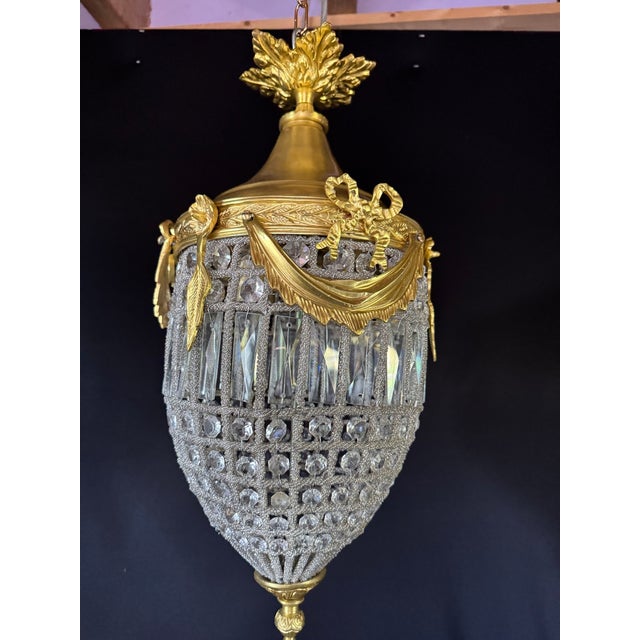 1970 French Louis XVI Gold Bronze Crystal Chandelier Lantern - 1 Pc For Sale - Image 9 of 11