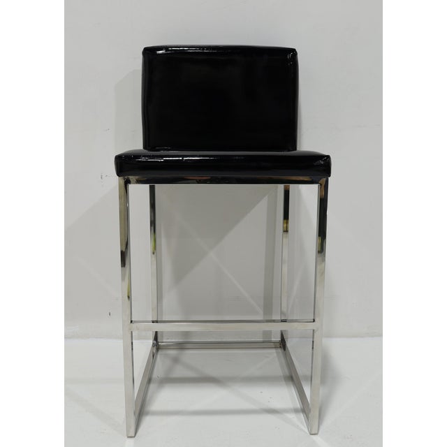 1980s Set of Six Bar Stools in Black Patent Leather With Chrome Frames For Sale - Image 5 of 7