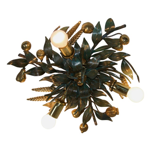 Heavy Flower Shape Green Flush Mount attributed to Hans Möller, Germany, 1960s For Sale