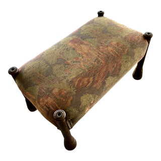Vintage Equestrian Hunt Scene Upholstered Ottoman For Sale