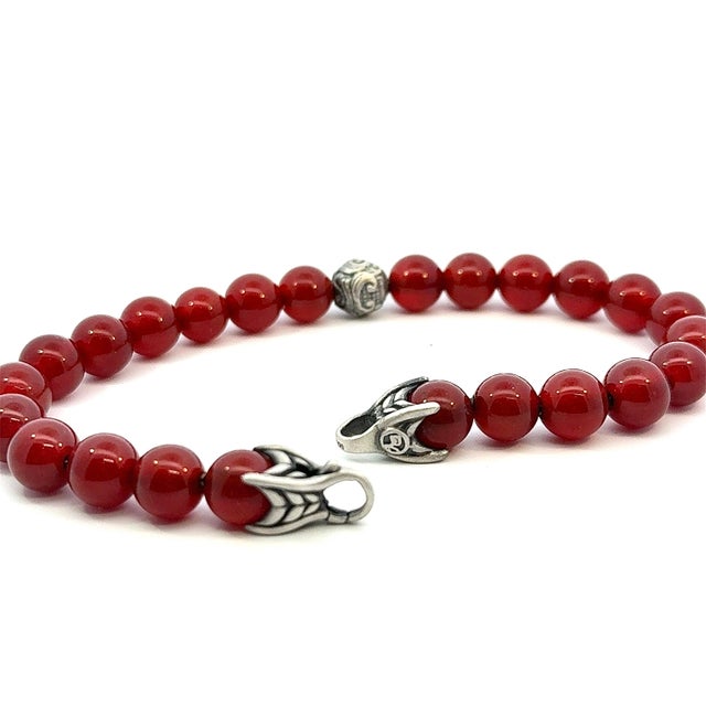 1990s David Yurman Carnelian Carved Prayer Beads Bracelet 8.5" Silver Estate For Sale - Image 9 of 11