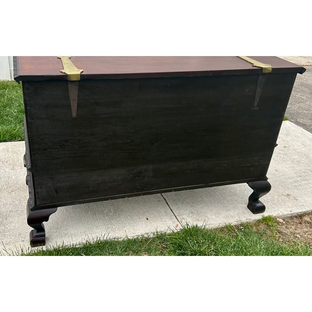 Antique (1870's- 1890's) Blanket Chest has a Chippendale Style. Made of Solid Mahogany with Brass Brackets & Hardware....
