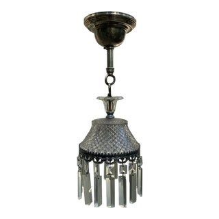Vintage 1930s Petite Crystal and Nickel Hanging Fixture For Sale