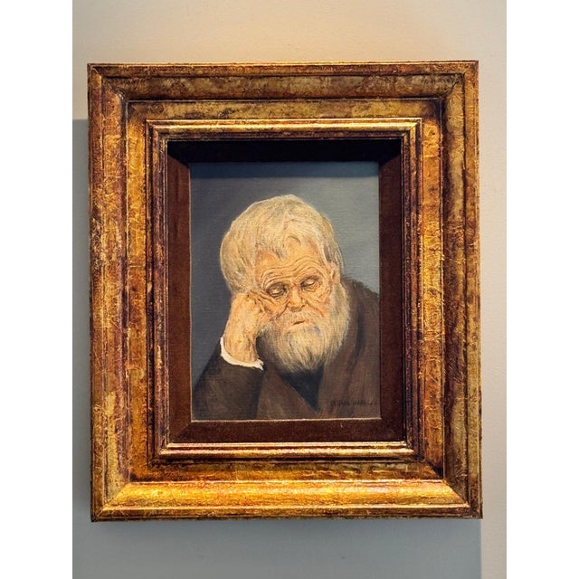1967 Signed Original Clifton Hofa Oil Portrait – "Contemplating Time" For Sale - Image 10 of 13