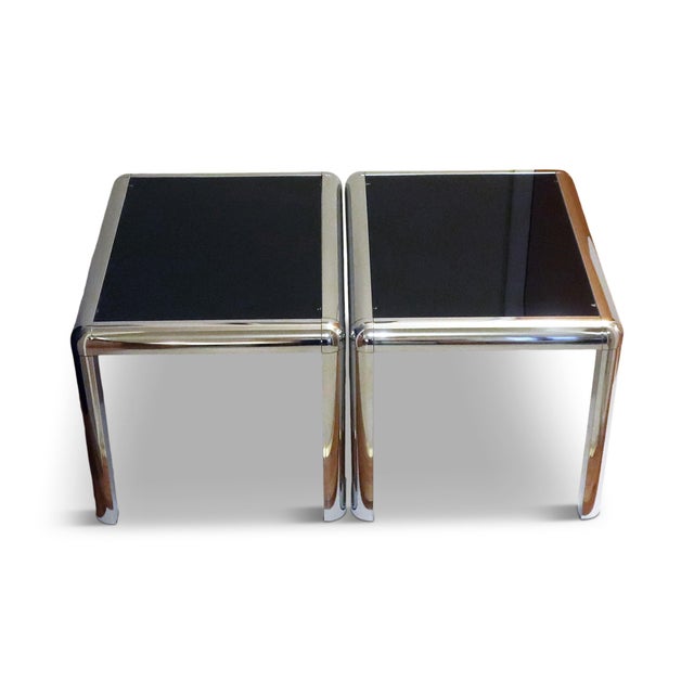 Mid-Century Modern Pair of 1970s Chrome and Glass Side Tables For Sale - Image 3 of 9