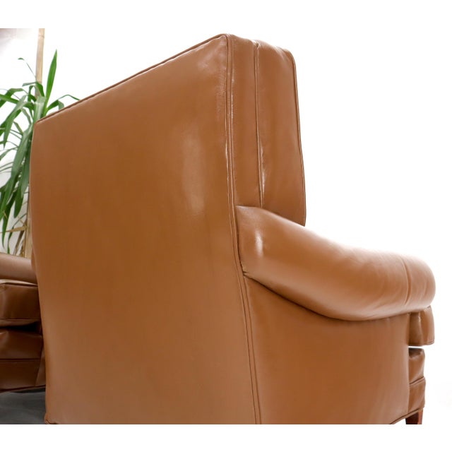 Pair of Chesterfield Style Leather Chairs W/ Ottomans Brown to Tan For Sale - Image 6 of 15