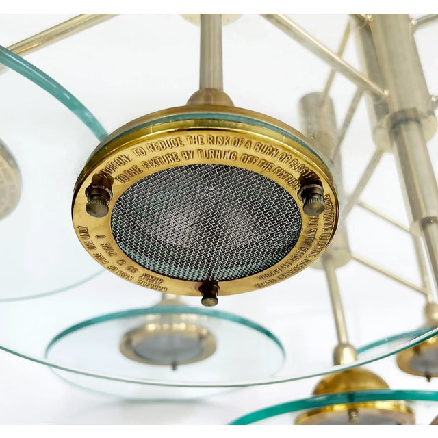 Vintage Modern Brass and Glass 10-Light Chandelier With Multiple Tiers For Sale In Miami - Image 6 of 9