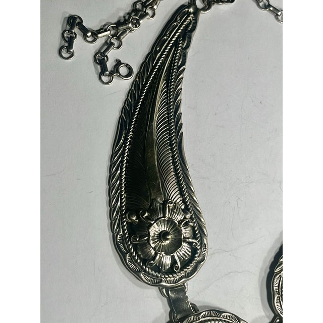 Native American Monumental Navajo Sterling, Silver, Turquoise and Coral Charles Johnson Necklace For Sale - Image 3 of 6