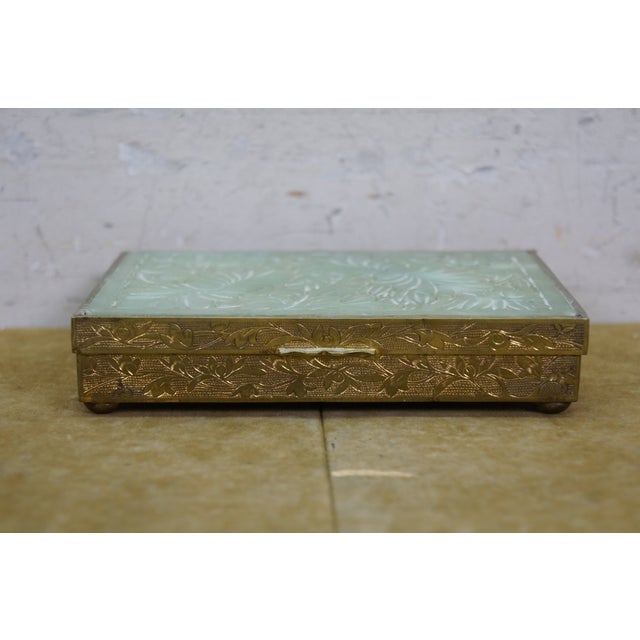 Early 20th Century Mid Century Chinese Brass & Jade Divided Keepsake Trinket Cigarette Box 6" For Sale - Image 5 of 15