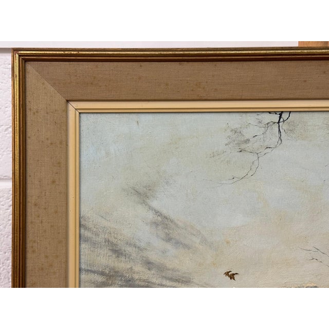 Winter Evening Ducks Flying over Water - English Countryside Vintage British Art 1979 For Sale - Image 15 of 15
