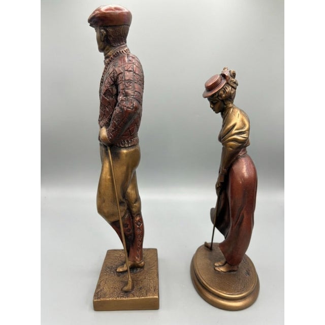1980s Vintage 1989 Austin Productions Gentleman & Lady Golfers – Pair of Sculptures For Sale - Image 5 of 9