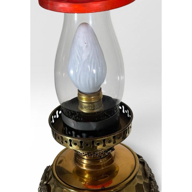 Late 19th Century Victorian Brass and Red Satin Glass Griffin Piano Floor Lamp For Sale In Portland, ME - Image 6 of 18