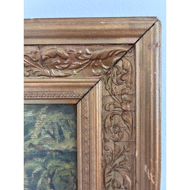 Rustic European Antique Original Swan Oil Painting, Framed Garden Landscape Art For Sale - Image 3 of 12