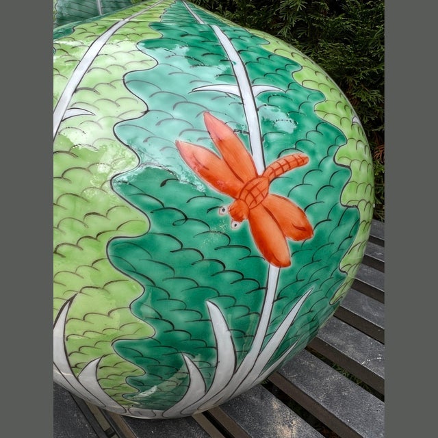 Hand-Painted Jingdezhen Porcelain Melon Jar With Finial Lid – Bok Choy Pattern For Sale - Image 4 of 6