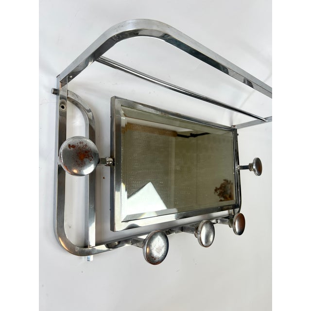 Antique French Art Deco Coat Rack with 5 Hooks, Mirror and Shelf, 1920s For Sale - Image 9 of 13
