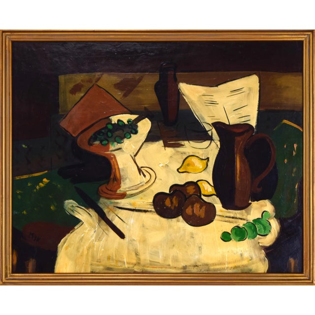 Mid-Century Modern Vintage Mid Century Cubist Still Life Oil Painting Signed "Myk" For Sale - Image 3 of 8