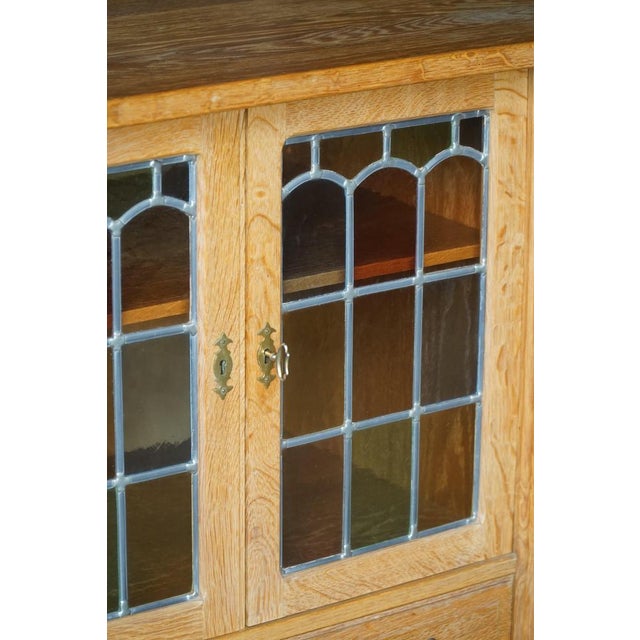 Danish Oak Sideboard with Leaded Glass Doors by Henning Kjærnulf, Denmark, 1960s For Sale - Image 15 of 18