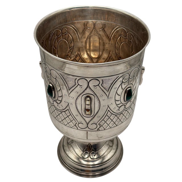 Gemstone Large Mexican Spanish Colonial Revival Alpaca Silver Wine Bucket & Green Onyx For Sale - Image 7 of 12