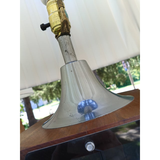 Mid 20th Century Mid 20th Century Modern Sculptural Wood & Smoked Glass Lamps – Pleated Shades – Danish Modern – Hollywood Regency Statement Lighting - Pair For Sale - Image 5 of 8