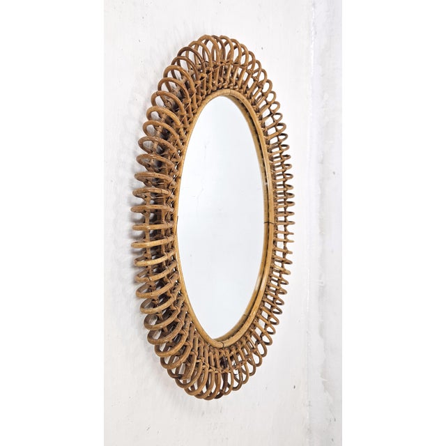 Mid-Century Rattan Wall Mirror in style of Franco Albini, Italy, 1960s For Sale - Image 3 of 10
