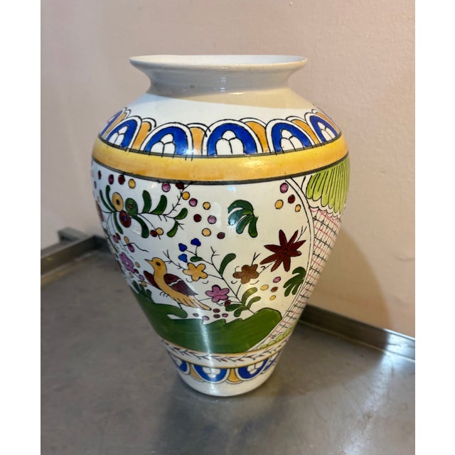 Majolica Style Ceramic Bird Vase For Sale - Image 6 of 6