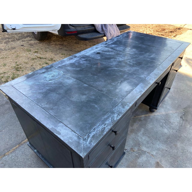 Restoration Hardware Rh Restoration Hardware Annecy Metal Wrapped Zinc Desk With Patina For Sale - Image 4 of 12
