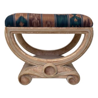 80's Vintage Pencil Reed and Tessellated Stone Deco Revival Bench by Maitland Smith For Sale