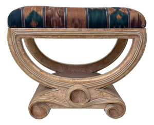 80's Vintage Pencil Reed and Tessellated Stone Deco Revival Bench by Maitland Smith