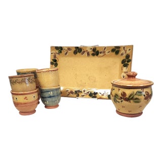 Late 20th Century Terre E Provence Style Terra Cotta Platter and Accessories - 8pcs For Sale