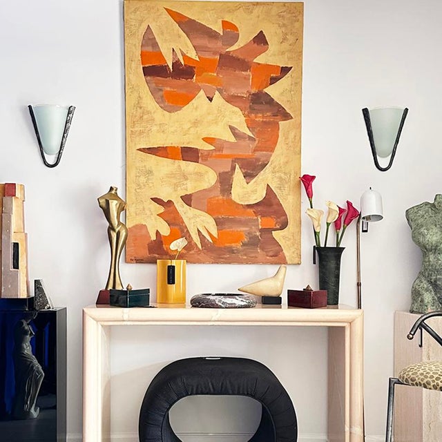 Postmodern Postmodern Frosted Glass and Hammered Iron Wall Sconces For Sale - Image 3 of 13