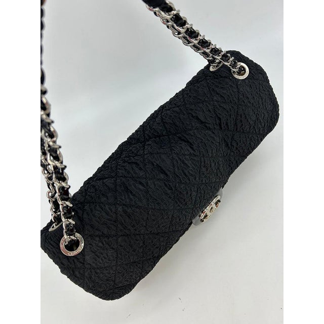 Textile Mid 20th Century RARE Chanel Black Cloquèe XL Classic Flap For Sale - Image 7 of 9