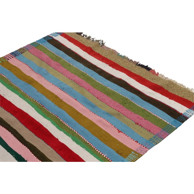 1950s 1950s Vintage Chaput Kilim in Rainbow Stripes, Geometric Tribal Rug For Sale - Image 5 of 8