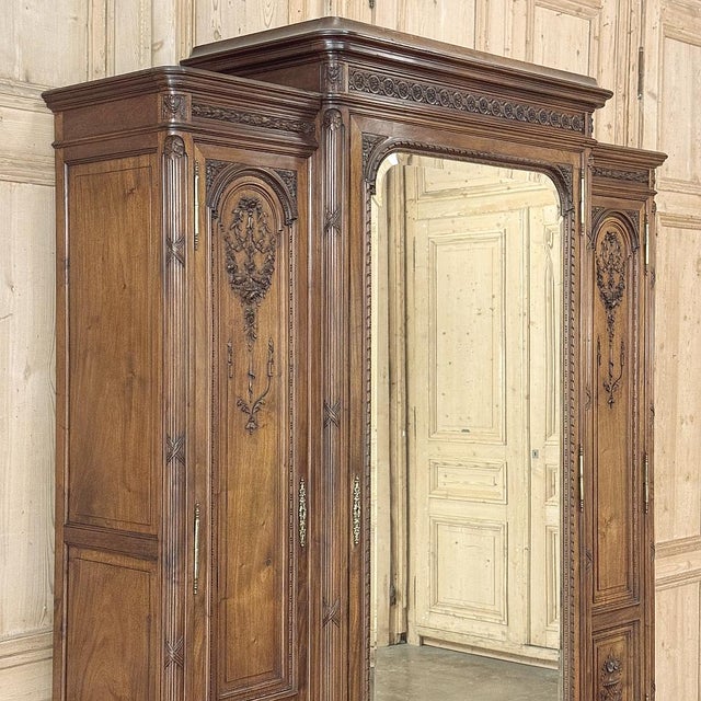 19th Century French Louis XVI Walnut Triple Armoire For Sale - Image 4 of 18