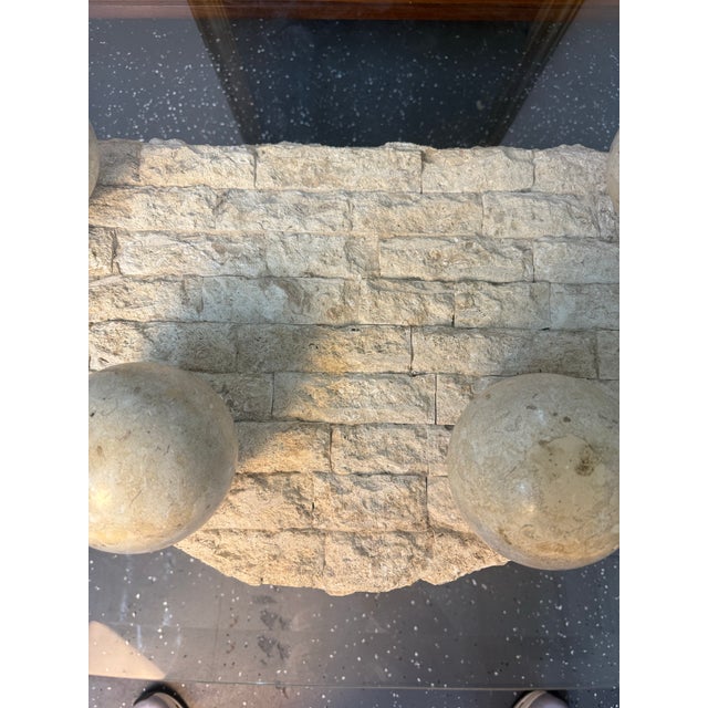 1990’s Postmodern Tessellated Stone and Glass Top Console Table For Sale In Baton Rouge - Image 6 of 9
