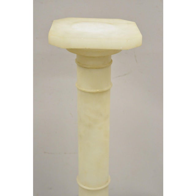Antique Alabaster Marble Empire Style Carved Column Pedestal Plant Stand For Sale - Image 4 of 12