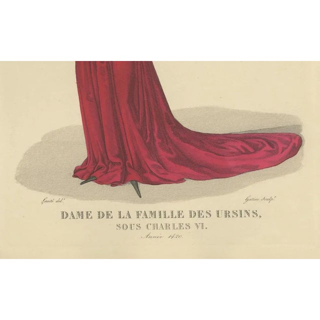 Hand-Colored Portrait of a Lady of the Ursins Family, France, ca. 1900 (after 1827) Hand-colored engraving depicting a...