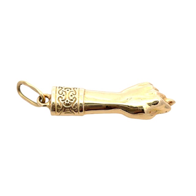 18k Yellow Gold Hand Fist Pendant/Charm For Sale - Image 4 of 5