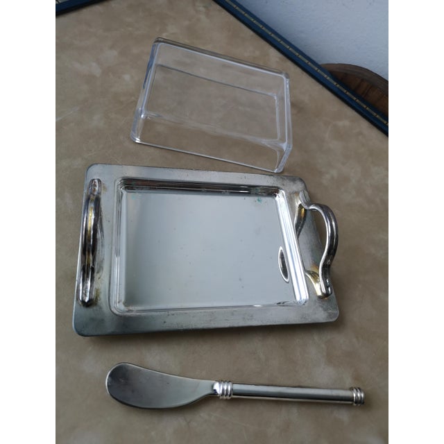 Silver Silver Plate Butter Dish with Lid and Knife For Sale - Image 8 of 10
