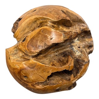 Wood Root Hand-Carved Organic Sculpture Sphere, Small For Sale