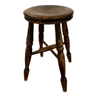 Late 19th Century Antique English Windsor Style Solid Oak Low Stool For Sale