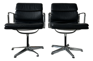 EA 208 Soft Pad Black Leather Chairs by Charles & Ray Eames for Herman Miller, 1970, Set of 2